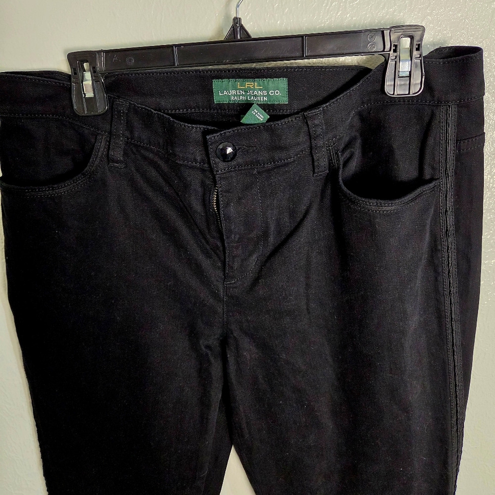 Lauren Ralph Lauren Black Jeans with 4-Buttons on Bottom Sides of Legs, Size 12 - Picture 3 of 7